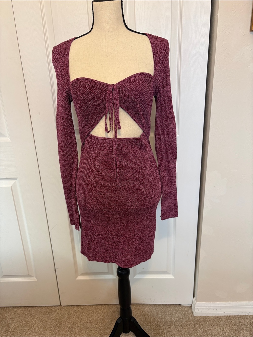 NWOT Simkhai Jonathan Simkhai Danika Cutout Knit Mini Dress Plum Berry. Sz M,L,X - Picture 2 of 8